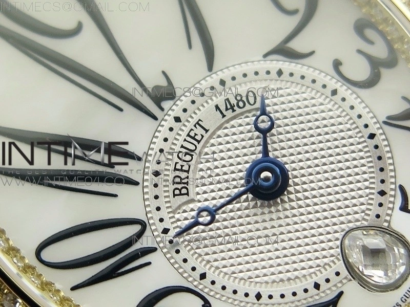 Reine de Naples 8918BB YG ZF 1:1 Best Edition White MOP Dial Diamonds Bezel on Black Fabric Strap A537