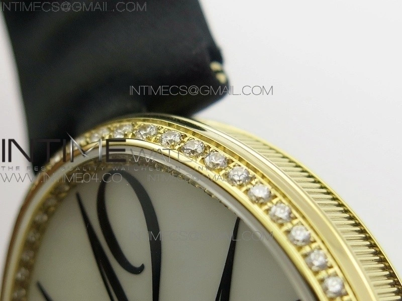 Reine de Naples 8918BB YG ZF 1:1 Best Edition White MOP Dial Diamonds Bezel on Black Fabric Strap A537
