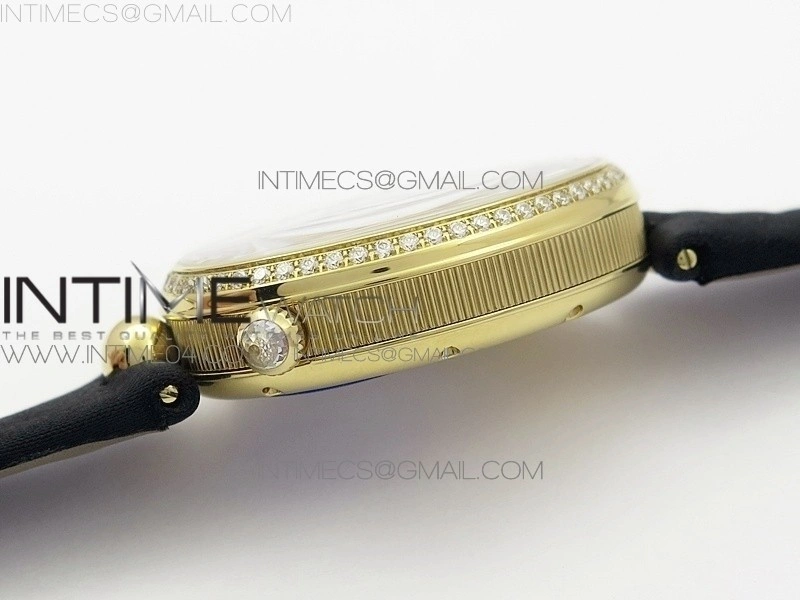 Reine de Naples 8918BB YG ZF 1:1 Best Edition White MOP Dial Diamonds Bezel on Black Fabric Strap A537