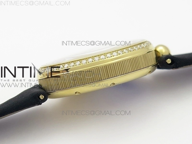 Reine de Naples 8918BB YG ZF 1:1 Best Edition White MOP Dial Diamonds Bezel on Black Fabric Strap A537