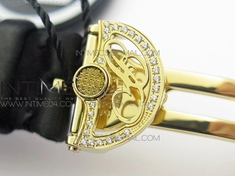 Reine de Naples 8918BB YG ZF 1:1 Best Edition White MOP Dial Diamonds Bezel on Black Fabric Strap A537