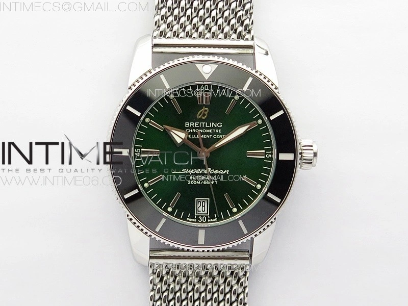 SuperOcean 42mm AB2010 SS B50 1:1 Best Edition Green Dial Black Ceramic Bezel on SS Bracelet A2824