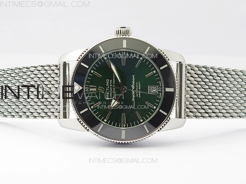 SuperOcean 42mm AB2010 SS B50 1:1 Best Edition Green Dial Black Ceramic Bezel on SS Bracelet A2824