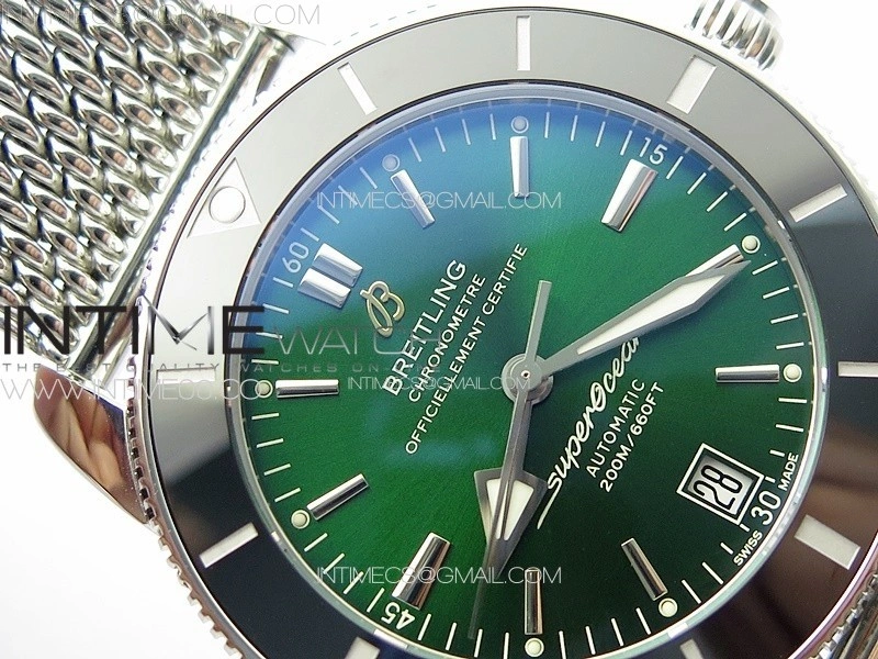 SuperOcean 42mm AB2010 SS B50 1:1 Best Edition Green Dial Black Ceramic Bezel on SS Bracelet A2824