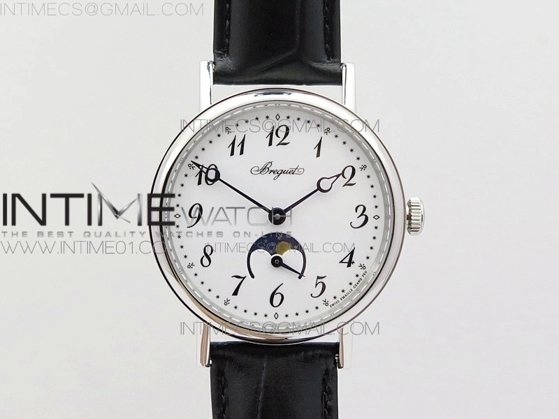 BG 9087BB Moonphase SS 1:1 Best Edition White Dial on Black Leather Strap Cal.770