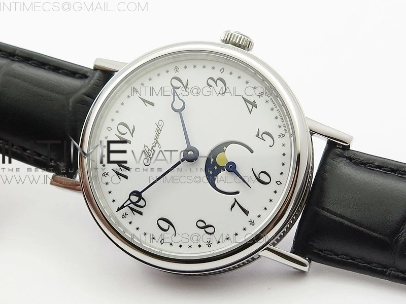 BG 9087BB Moonphase SS 1:1 Best Edition White Dial on Black Leather Strap Cal.770