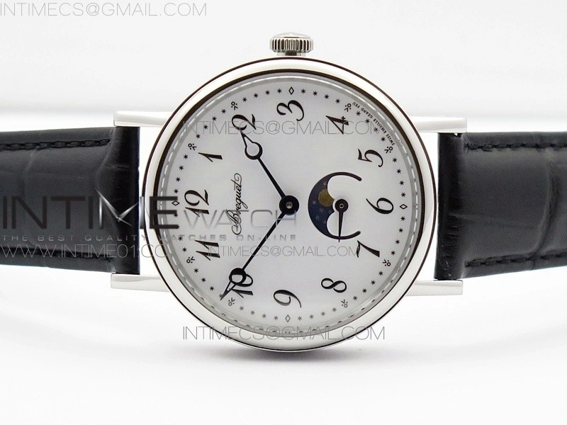 BG 9087BB Moonphase SS 1:1 Best Edition White Dial on Black Leather Strap Cal.770