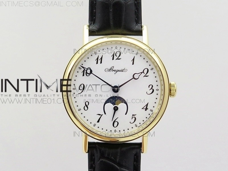 BG 9087BB Moonphase YG 1:1 Best Edition White Dial on Black Leather Strap Cal.770
