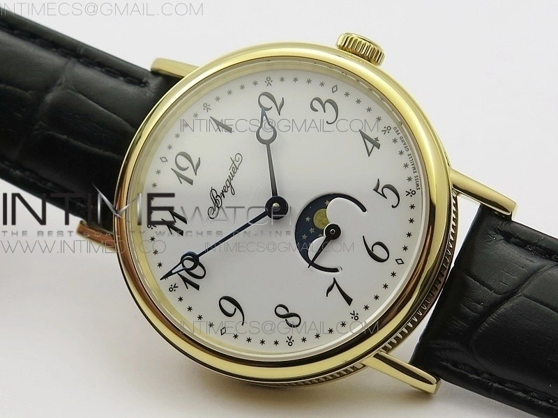 BG 9087BB Moonphase YG 1:1 Best Edition White Dial on Black Leather Strap Cal.770