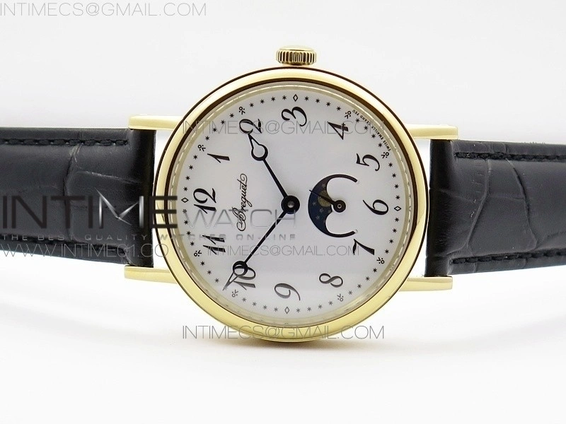 BG 9087BB Moonphase YG 1:1 Best Edition White Dial on Black Leather Strap Cal.770