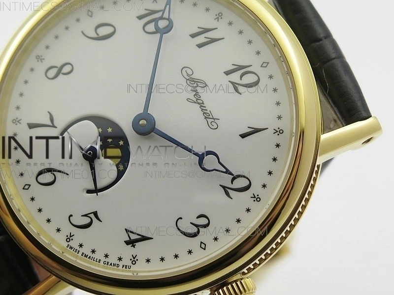 BG 9087BB Moonphase YG 1:1 Best Edition White Dial on Black Leather Strap Cal.770