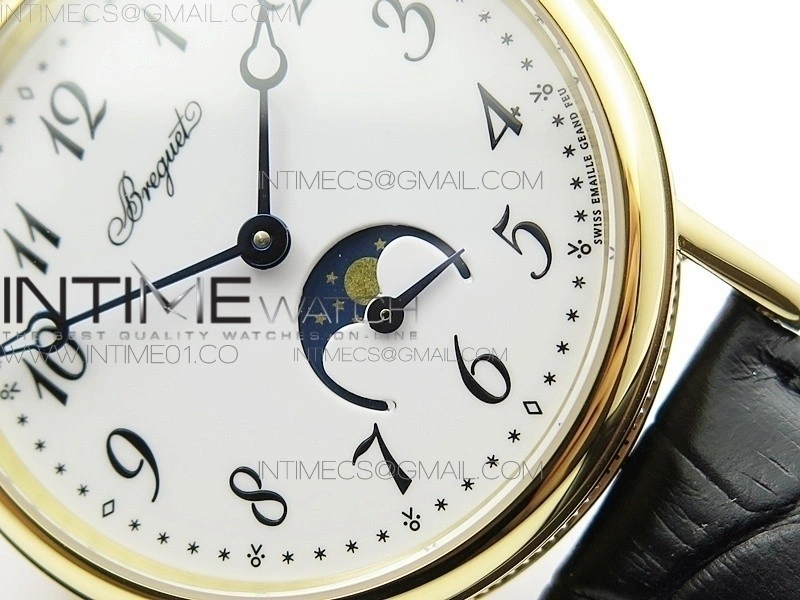 BG 9087BB Moonphase YG 1:1 Best Edition White Dial on Black Leather Strap Cal.770