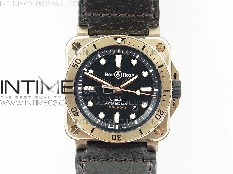 BR 03-92 Diver RG Black Dial on Rubber Strap MIYOTA 9015