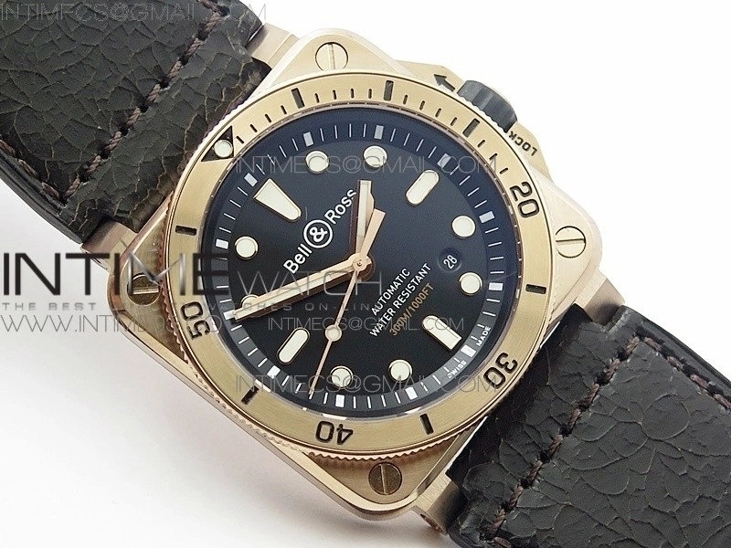 BR 03-92 Diver RG Black Dial on Rubber Strap MIYOTA 9015