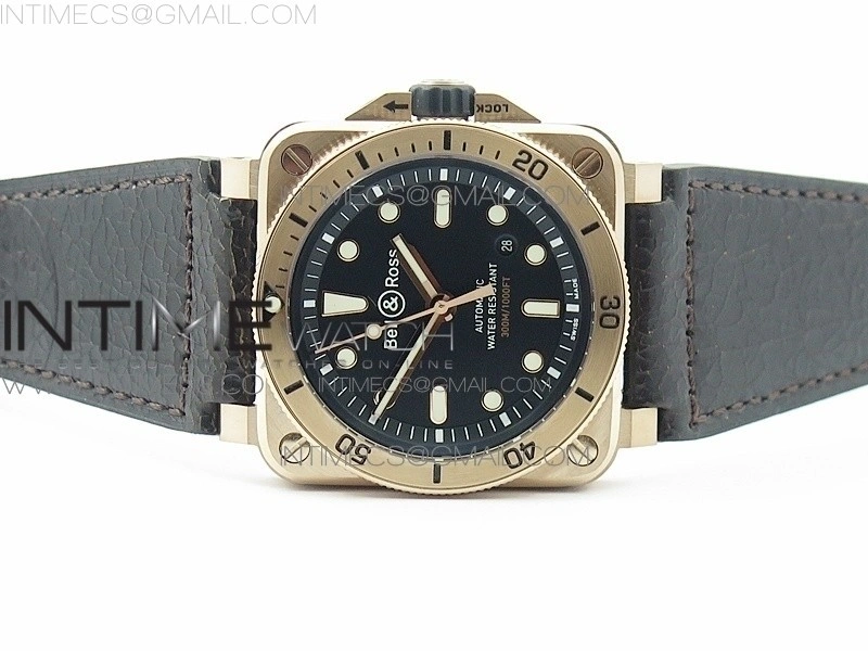 BR 03-92 Diver RG Black Dial on Rubber Strap MIYOTA 9015