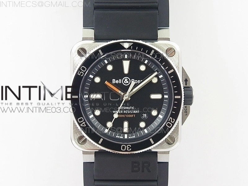 BR 03-92 Diver SS Black Dial on Rubber Strap MIYOTA 9015