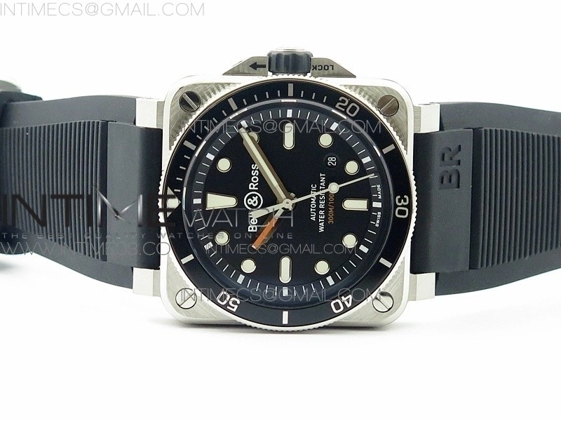 BR 03-92 Diver SS Black Dial on Rubber Strap MIYOTA 9015
