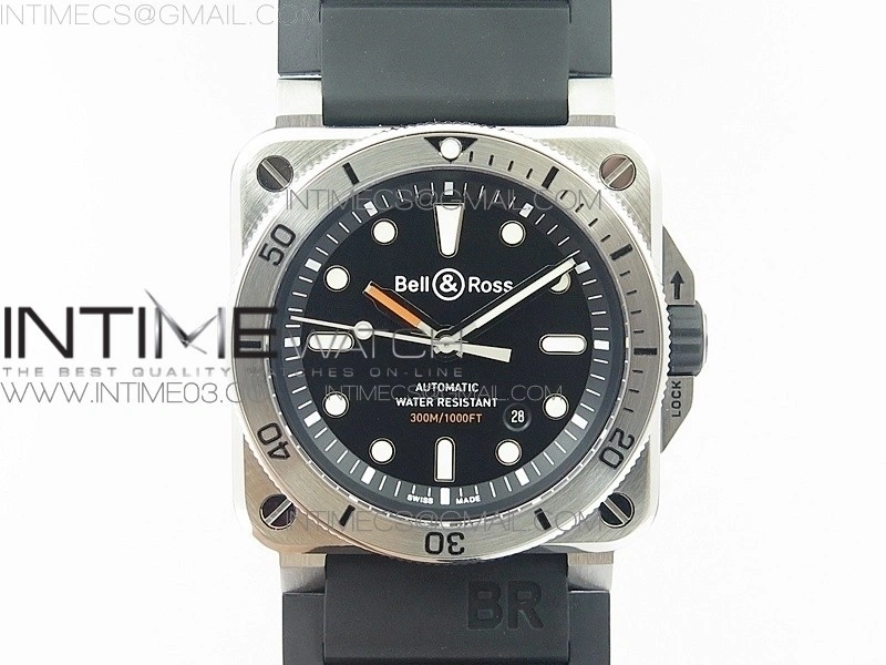 BR 03-92 Diver SS SS Bezel Black Dial on Rubber Strap MIYOTA 9015