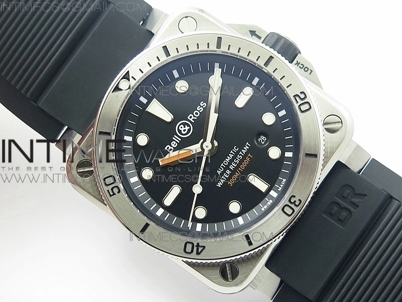 BR 03-92 Diver SS SS Bezel Black Dial on Rubber Strap MIYOTA 9015