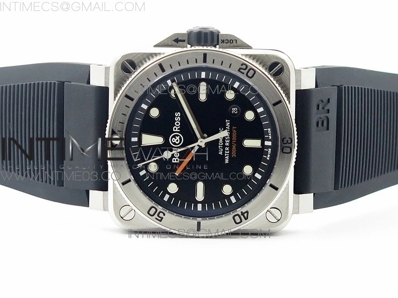 BR 03-92 Diver SS SS Bezel Black Dial on Rubber Strap MIYOTA 9015
