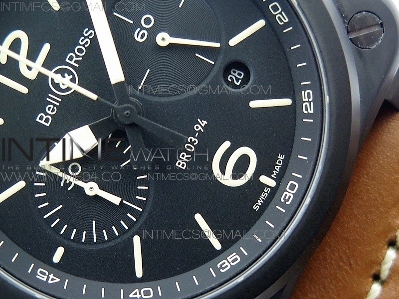 BR 03-94 Chrono PVD Black Dial Yellow Markers on Brown Leather Strap A7750