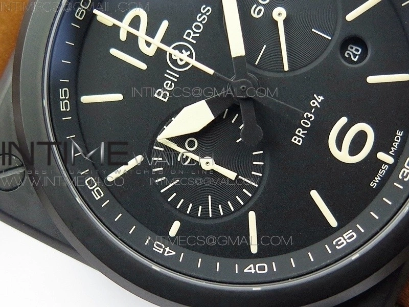 BR 03-94 Chrono PVD Black Dial Yellow Markers on Brown Leather Strap A7750