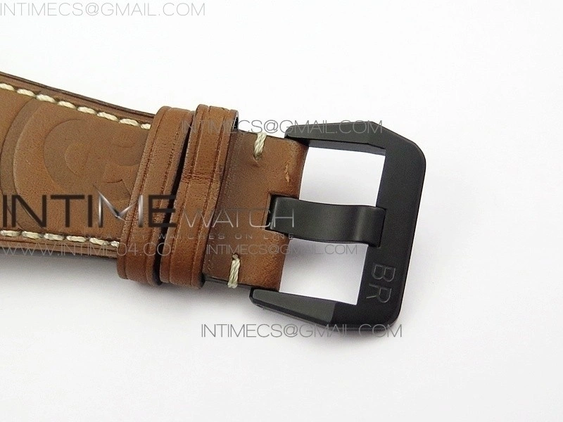BR 03-94 Chrono PVD Black Dial Yellow Markers on Brown Leather Strap A7750