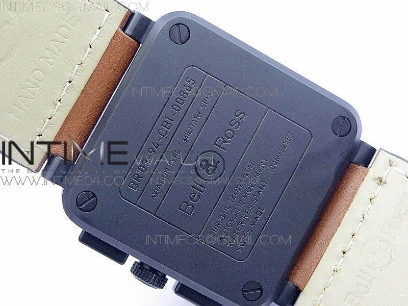 BR 03-94 Chrono PVD Black Dial Yellow Markers on Brown Leather Strap A7750