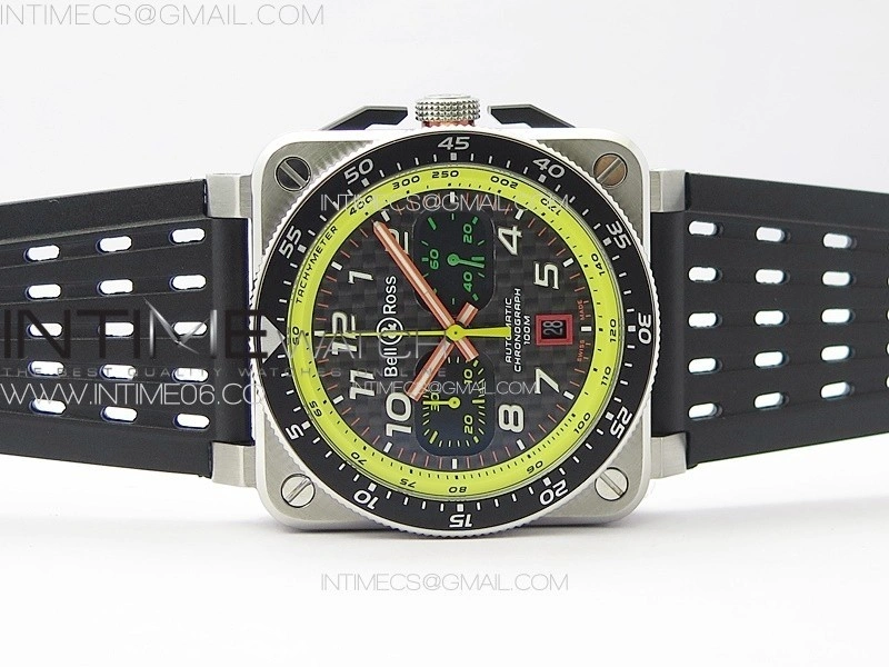 BR 03-94 Chrono Yellow Inner SS B50 Black Dial on Black Rubber Strap A7750