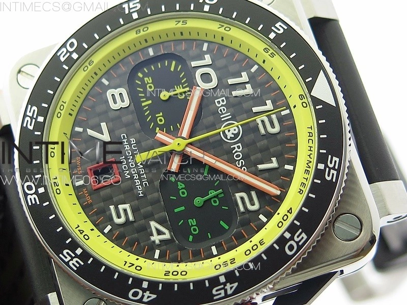 BR 03-94 Chrono Yellow Inner SS B50 Black Dial on Black Rubber Strap A7750
