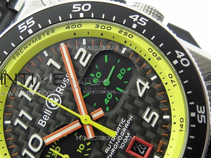BR 03-94 Chrono Yellow Inner SS B50 Black Dial on Black Rubber Strap A7750