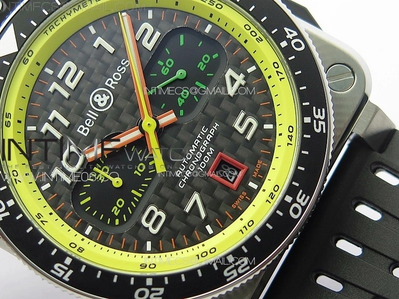 BR 03-94 Chrono Yellow Inner SS B50 Black Dial on Black Rubber Strap A7750