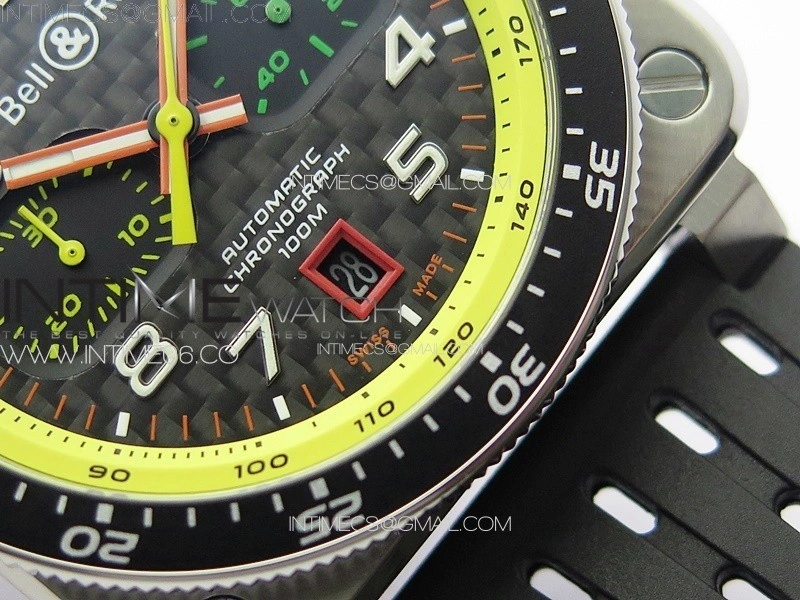 BR 03-94 Chrono Yellow Inner SS B50 Black Dial on Black Rubber Strap A7750
