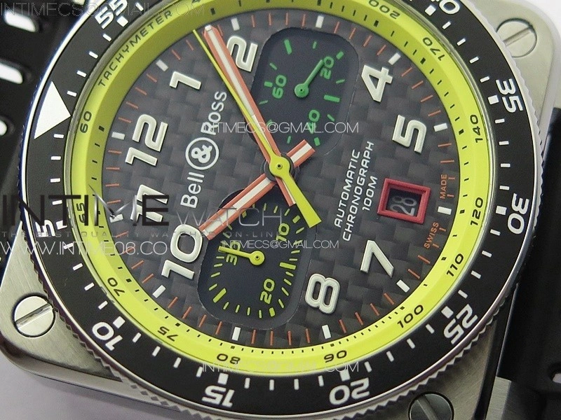 BR 03-94 Chrono Yellow Inner SS B50 Black Dial on Black Rubber Strap A7750