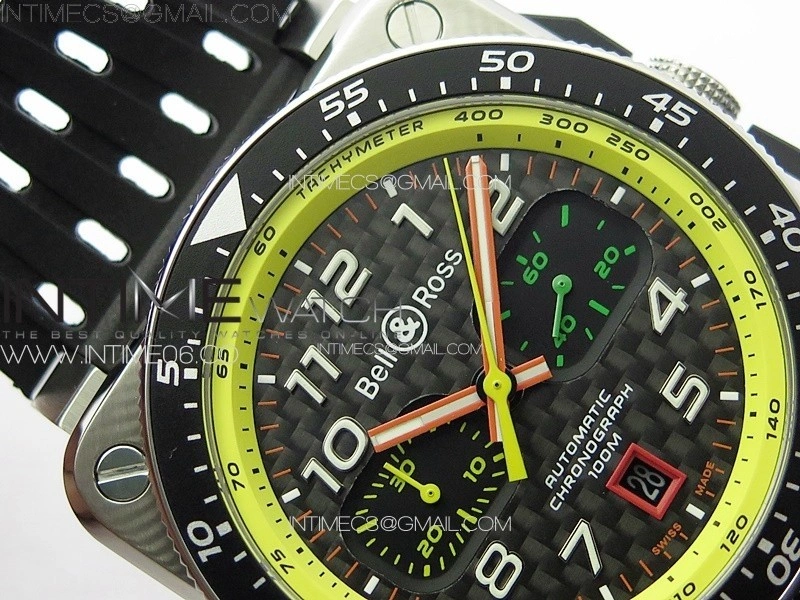 BR 03-94 Chrono Yellow Inner SS B50 Black Dial on Black Rubber Strap A7750