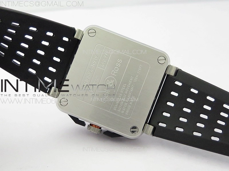 BR 03-94 Chrono Yellow Inner SS B50 Black Dial on Black Rubber Strap A7750