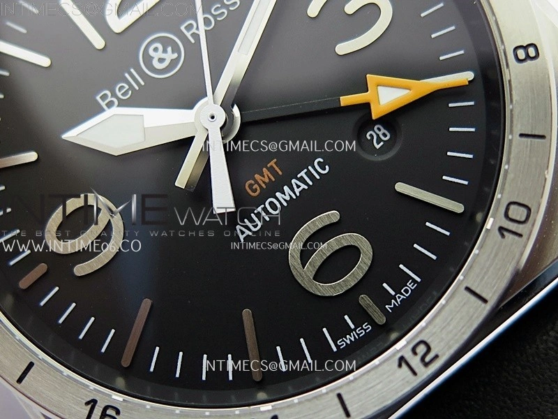 BR03-93 GMT SS B12 Best Edition Black Dial 42mm On Black Leather Strap A2836