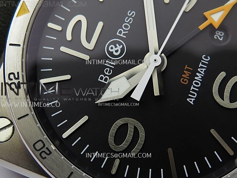 BR03-93 GMT SS B12 Best Edition Black Dial 42mm On Black Leather Strap A2836