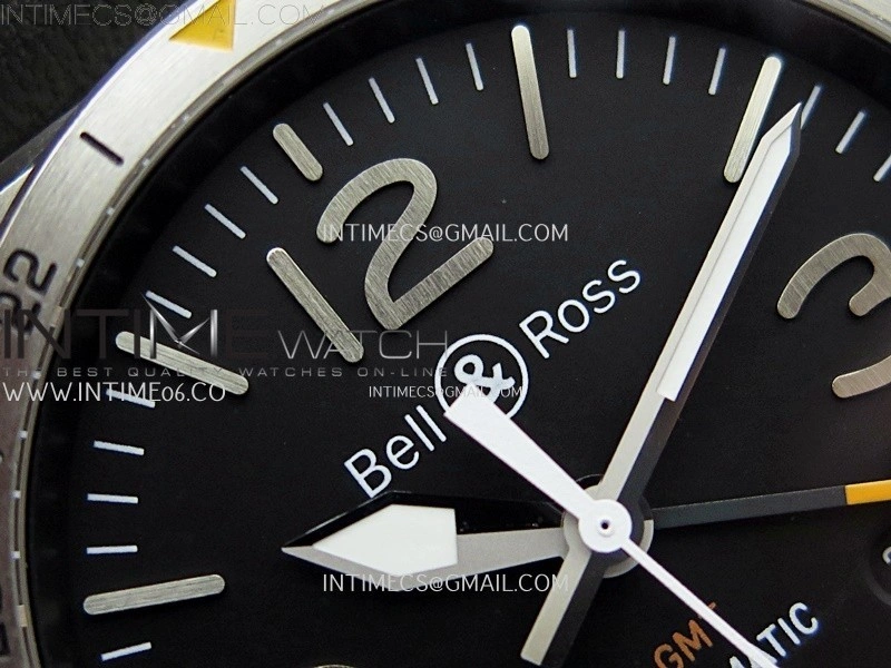 BR03-93 GMT SS B12 Best Edition Black Dial 42mm On Black Leather Strap A2836