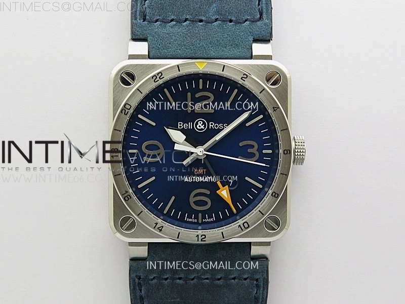 BR03-93 GMT SS B12 Best Edition Blue Dial 42mm On Blue Leather Strap A2836