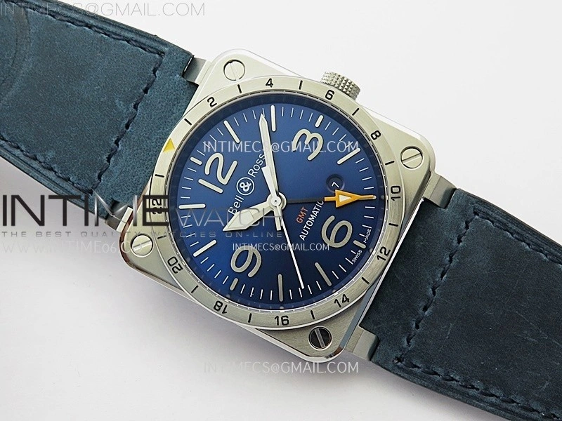 BR03-93 GMT SS B12 Best Edition Blue Dial 42mm On Blue Leather Strap A2836