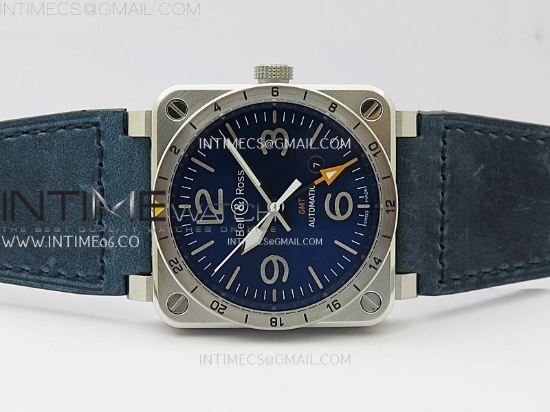 BR03-93 GMT SS B12 Best Edition Blue Dial 42mm On Blue Leather Strap A2836