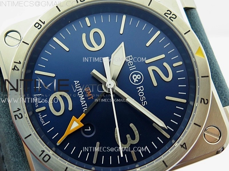 BR03-93 GMT SS B12 Best Edition Blue Dial 42mm On Blue Leather Strap A2836