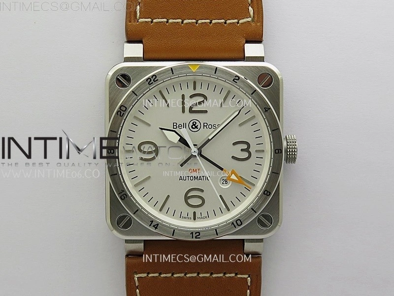 BR03-93 GMT SS B12 Best Edition White Dial 42mm On Brown Leather Strap A2836
