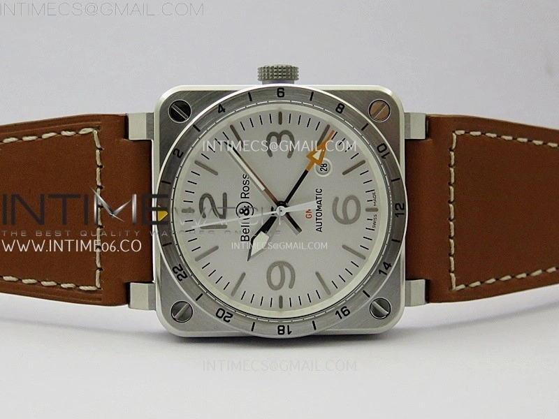 BR03-93 GMT SS B12 Best Edition White Dial 42mm On Brown Leather Strap A2836