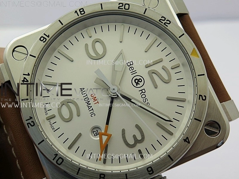 BR03-93 GMT SS B12 Best Edition White Dial 42mm On Brown Leather Strap A2836