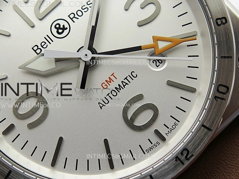 BR03-93 GMT SS B12 Best Edition White Dial 42mm On Brown Leather Strap A2836