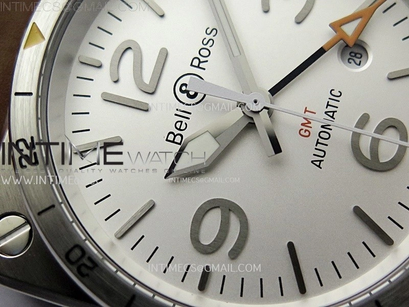 BR03-93 GMT SS B12 Best Edition White Dial 42mm On Brown Leather Strap A2836