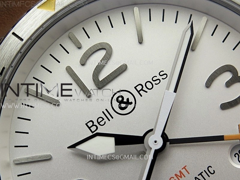 BR03-93 GMT SS B12 Best Edition White Dial 42mm On Brown Leather Strap A2836