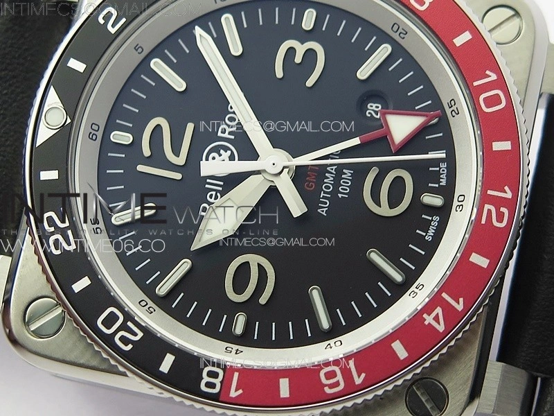 BR03-93 GMT SS B12 Black Dial on Black Leather Strap A2836 V2